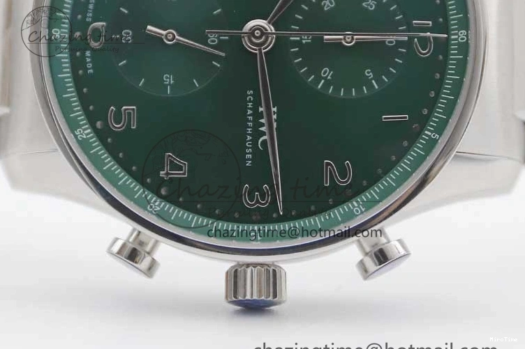MIROTIME 0819 FastDry Portugieser Chronograph IW371615 ZF Best Edition Green Dial on SS Bracelet A7750 (Slim Movement) 7038